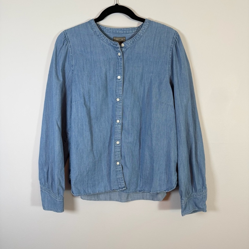 Point Sur Chambray Button Front Blouse Shirt Lyocell Farmhouse Western Cowgirl L - Picture 2 of 8